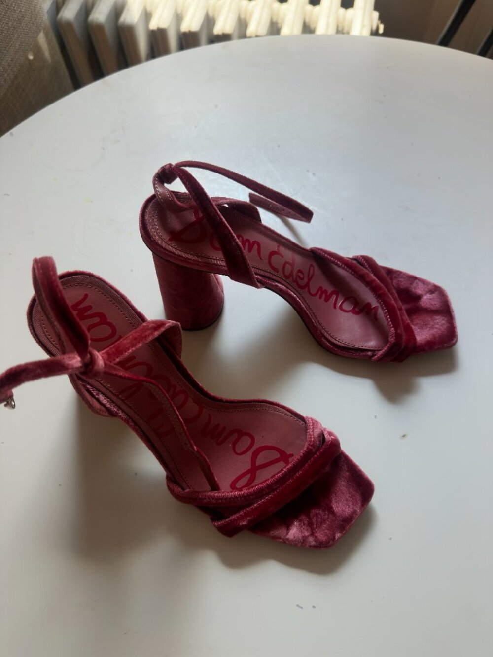 Pink Crushed Velvet Kia Block Heels (size 8, like new) - Picture 8 of 14